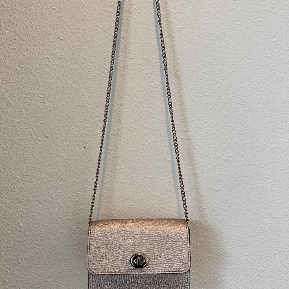 COACH | Bowery Crossbody Bag Champagne Gold Metallic Grain Leather F31938 - Picture 5 of 6